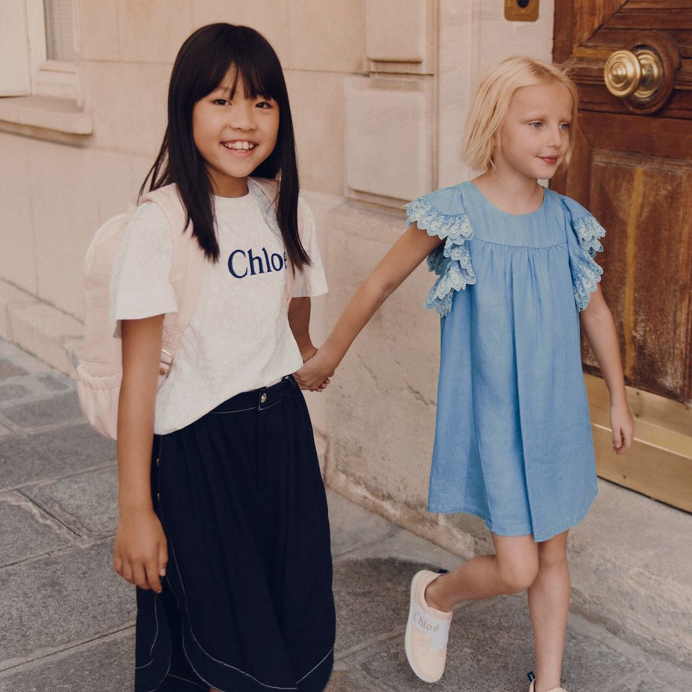 Chloé - Girls Blue Chambray Dress | Childrensalon Outlet