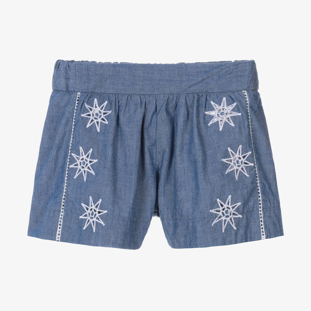 Chloé - Girls Blue Chambray Star Shorts | Childrensalon