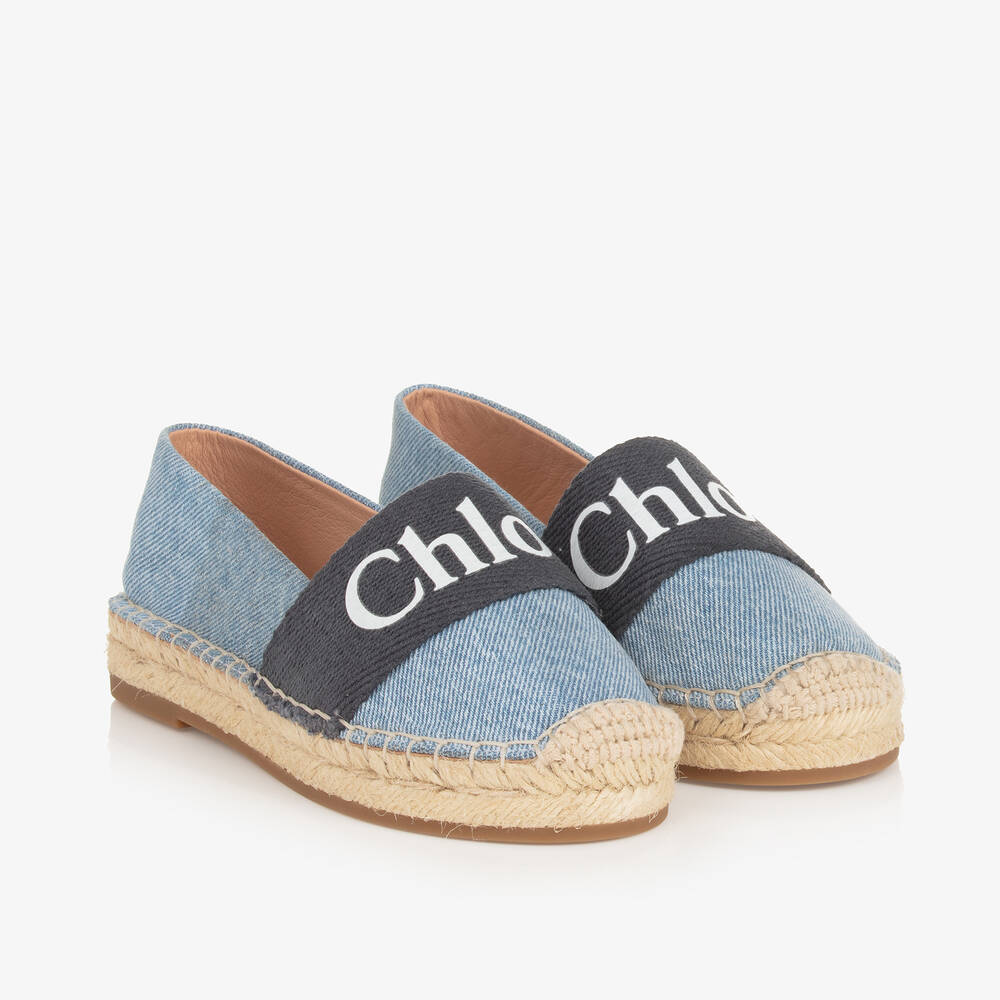 Chloé - Girls Blue Denim Espadrilles | Childrensalon