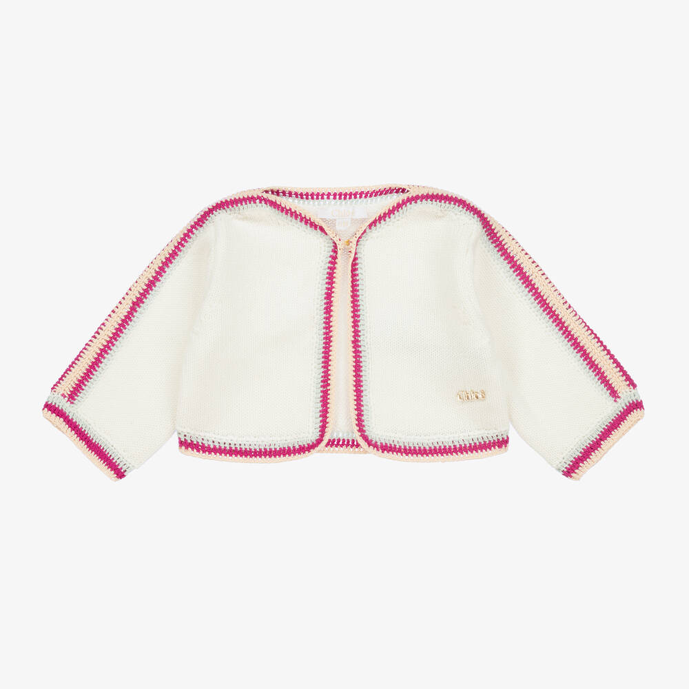 Chloé - Cardigan ivoire en coton bio fille | Childrensalon