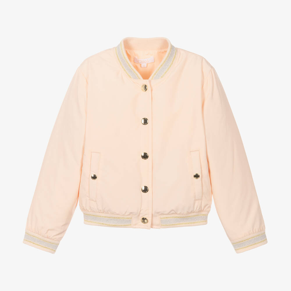 Chloé - Girls Pink Embroidered Bomber Jacket | Childrensalon