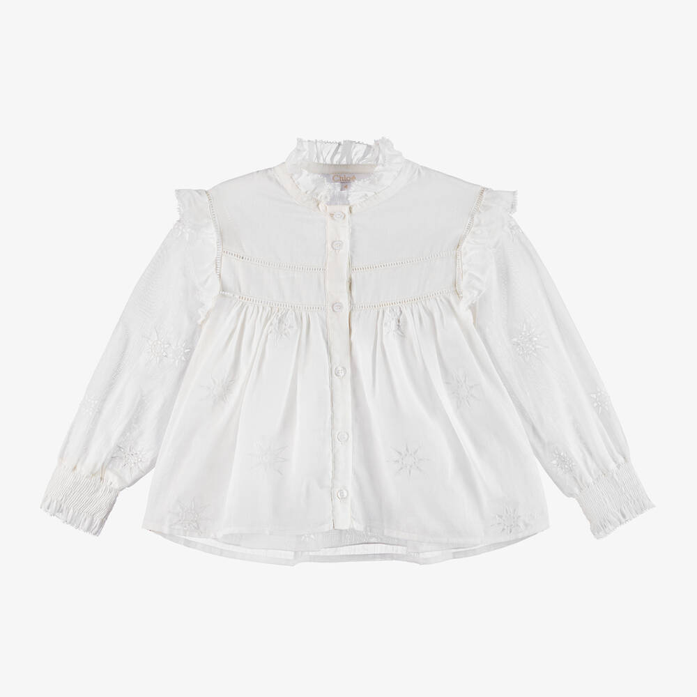 Chloé - Girls White Cotton Stars Blouse | Childrensalon