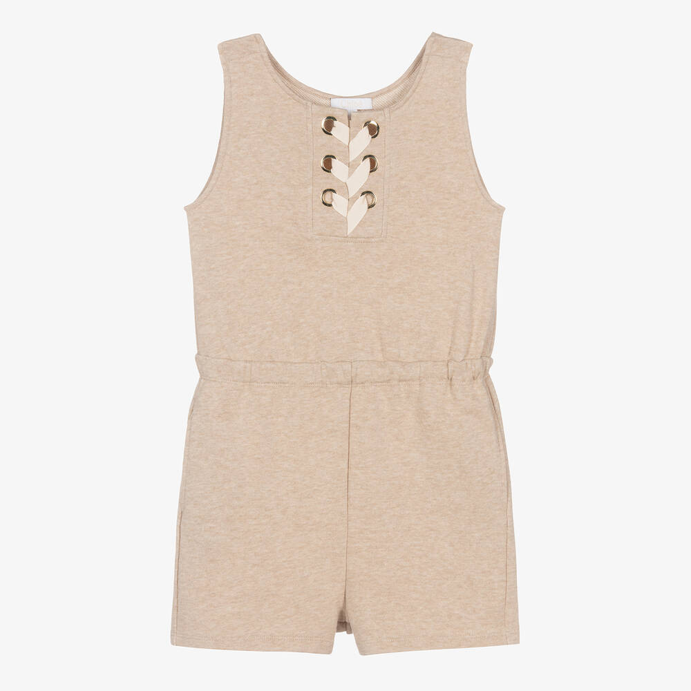 Chloé - Teen Girls Beige Cotton Ribbon Playsuit | Childrensalon