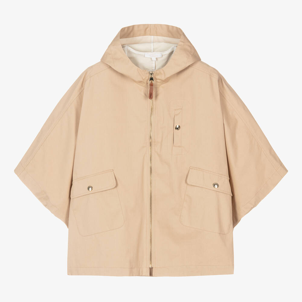 Chloé - Teen Girls Beige Cotton Twill Zip-Up Cape | Childrensalon