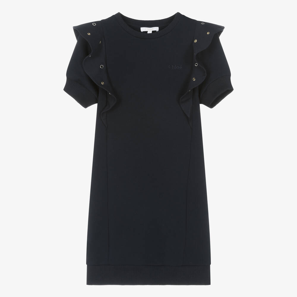 Chloé - Teen Girls Navy Blue Cotton Eyelet Dress | Childrensalon