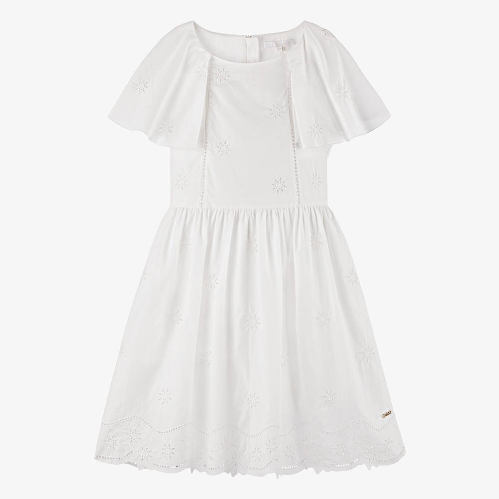 Chloé - Teen Girls White Cotton Cutwork Dress | Childrensalon