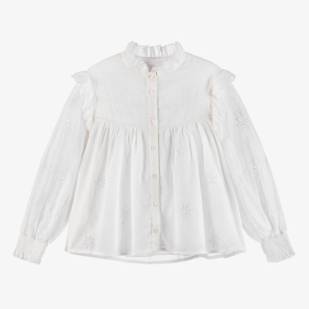 Chloé - Teen Girls White Cotton Stars Blouse | Childrensalon