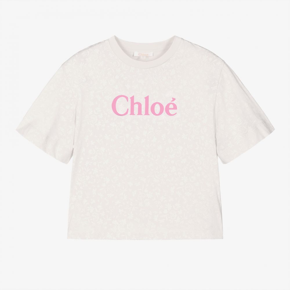Chloé - Teen White Floral Logo T-Shirt | Childrensalon Outlet