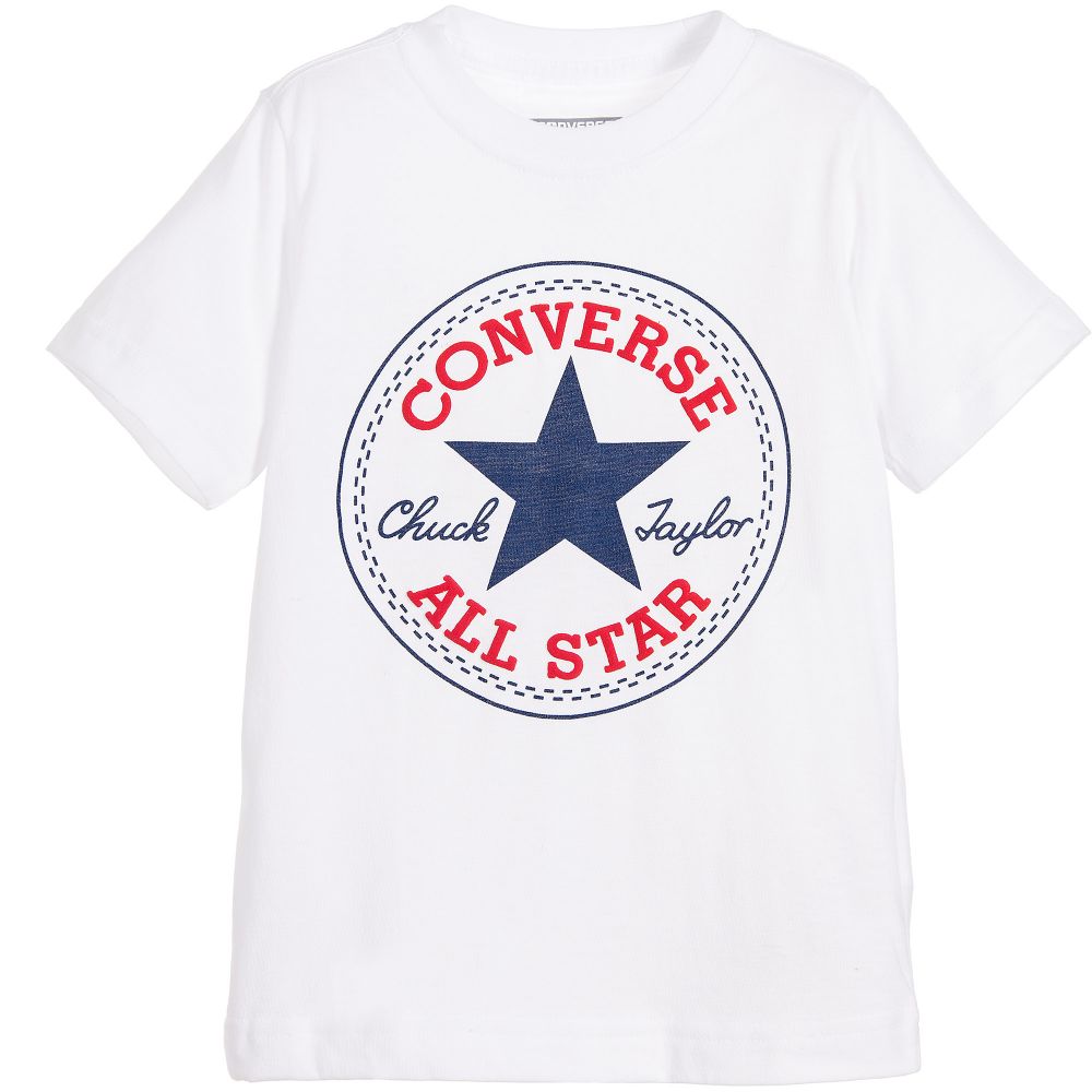 Converse - White Cotton T-Shirt with All Star Logo | Childrensalon Outlet