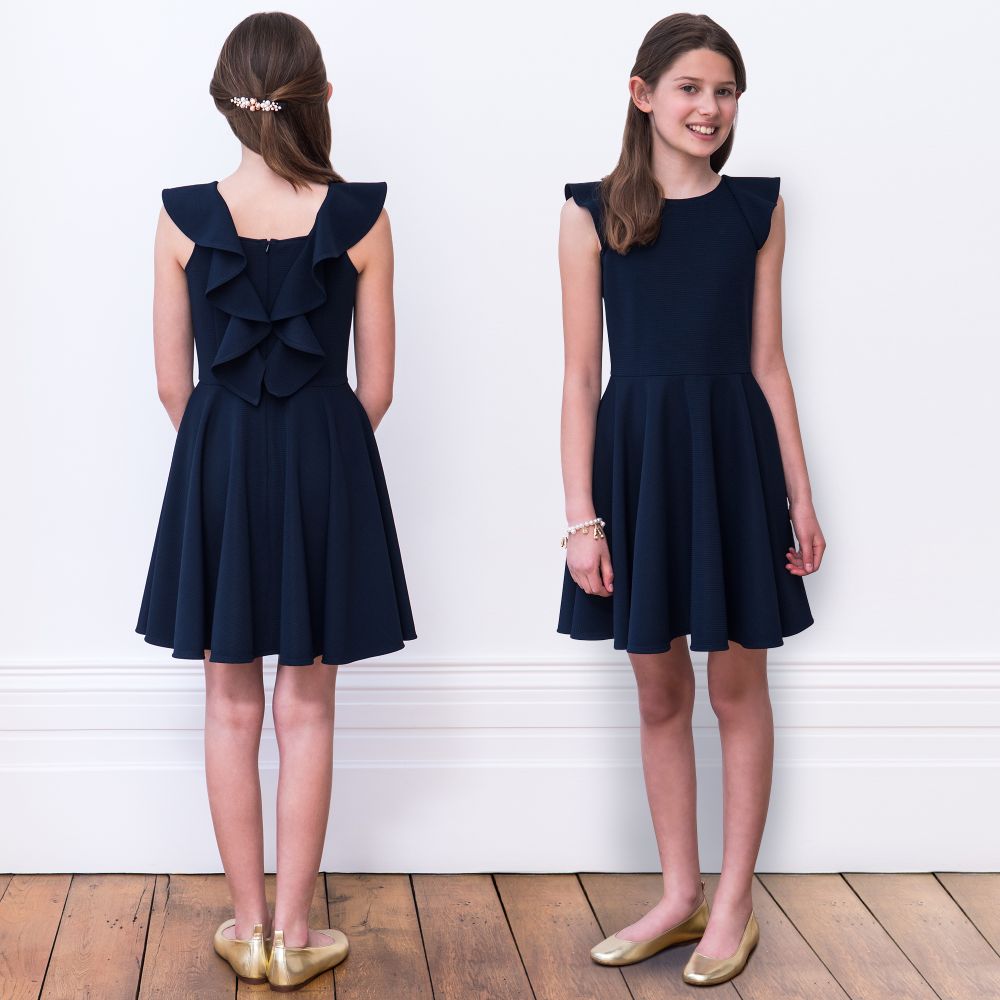 David Charles - Girls Blue Ruffle Dress | Childrensalon Outlet
