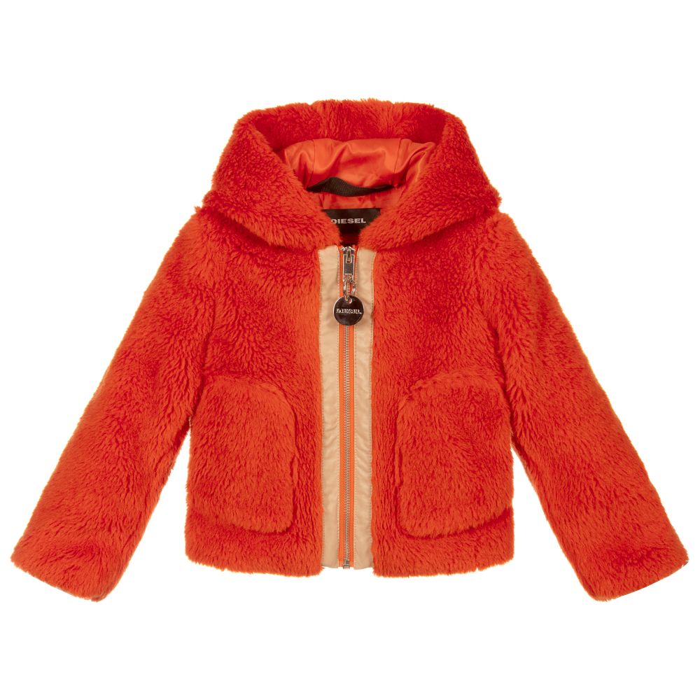Resoneer Rode datum Decoratief Diesel - Girls Orange Faux Fur Jacket | Childrensalon Outlet