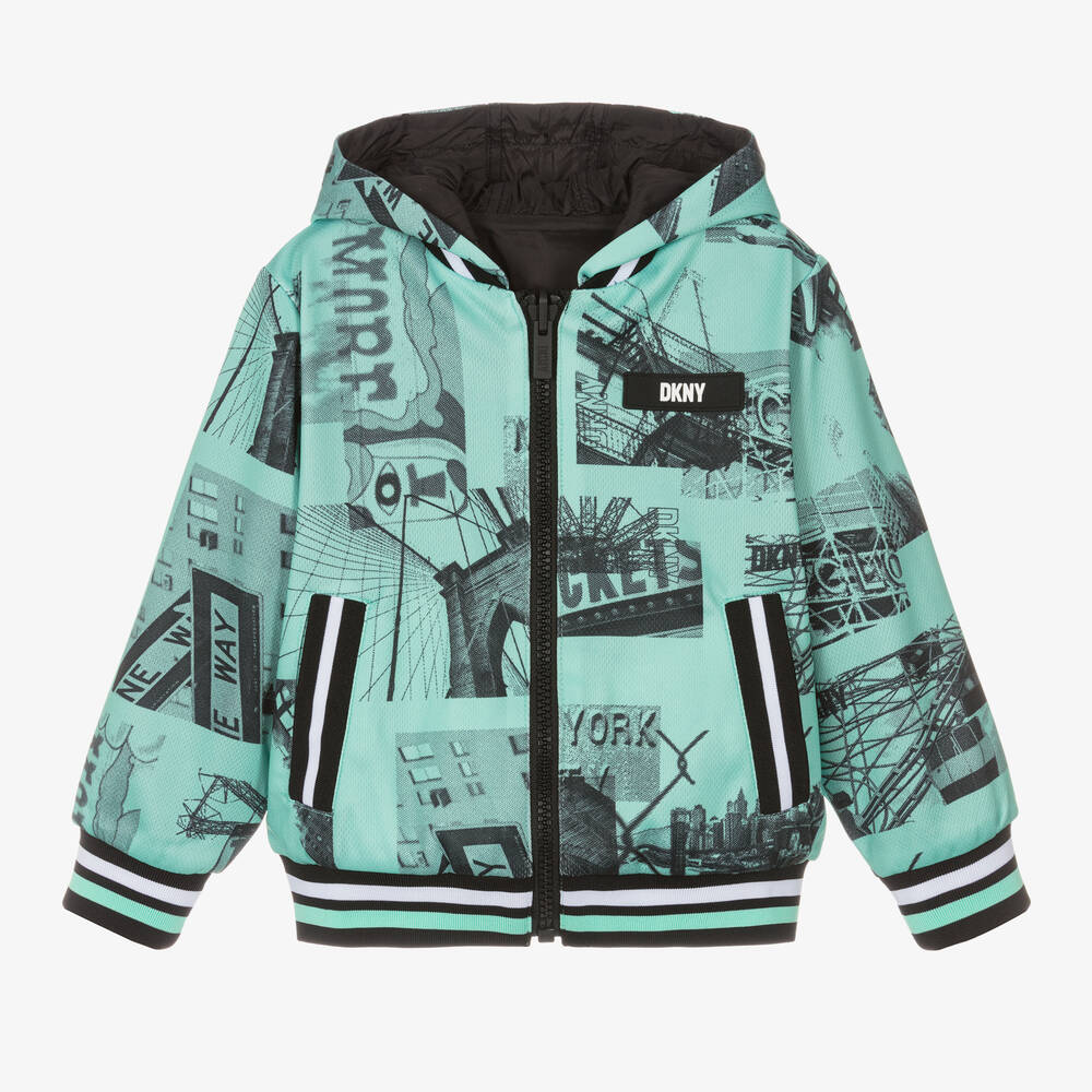 DKNY - Boys Black & Green Hooded Jacket | Childrensalon