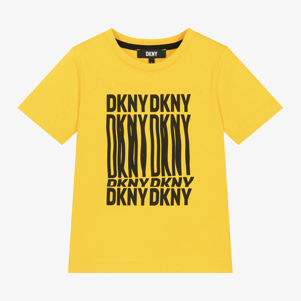 DKNY -  تيشيرت قطن جيرسي لون أصفر فاقع وأسود للأولاد | Childrensalon