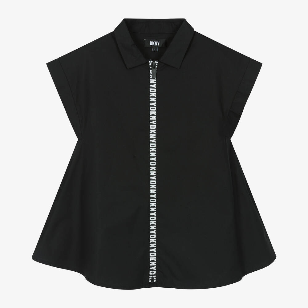 DKNY - Girls Black Cotton Poplin Zip-Up Dress | Childrensalon