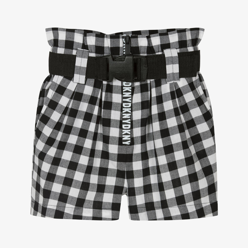 DKNY - Girls Black Gingham Cotton Shorts | Childrensalon