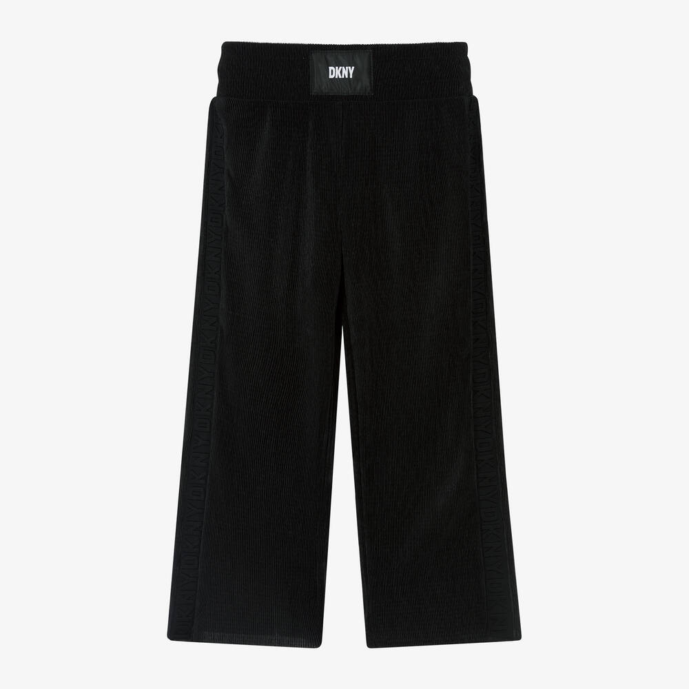 DKNY - Girls Black Ribbed Wide Leg Trousers | Childrensalon