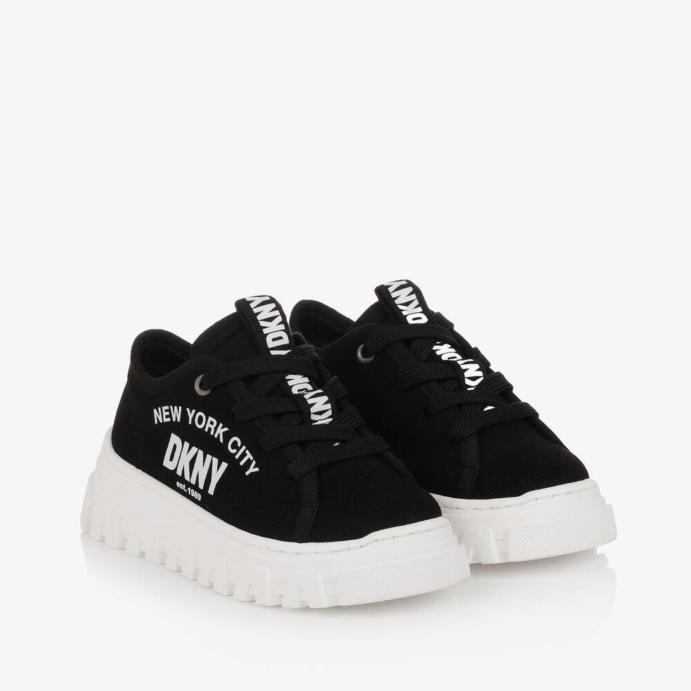 DKNY - Girls Black & White Canvas Trainers | Childrensalon