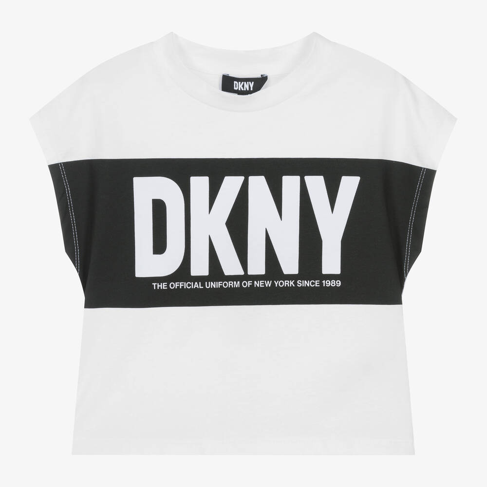 DKNY - Girls White Organic Cotton T-Shirt | Childrensalon