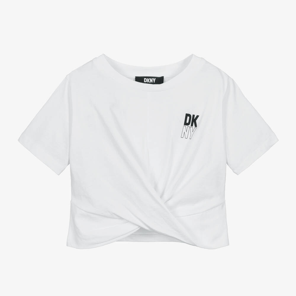 DKNY - Girls White Organic Cotton T-Shirt | Childrensalon