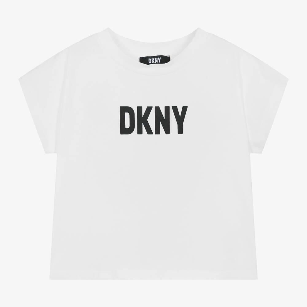 DKNY - تيشيرت قطن عضوي جيرسي لون أبيض للبنات | Childrensalon