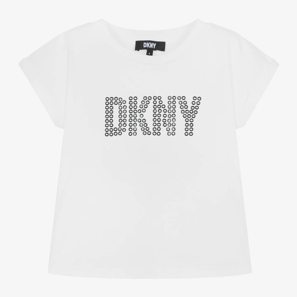 DKNY - تيشيرت قطن عضوي لون أبيض للبنات | Childrensalon