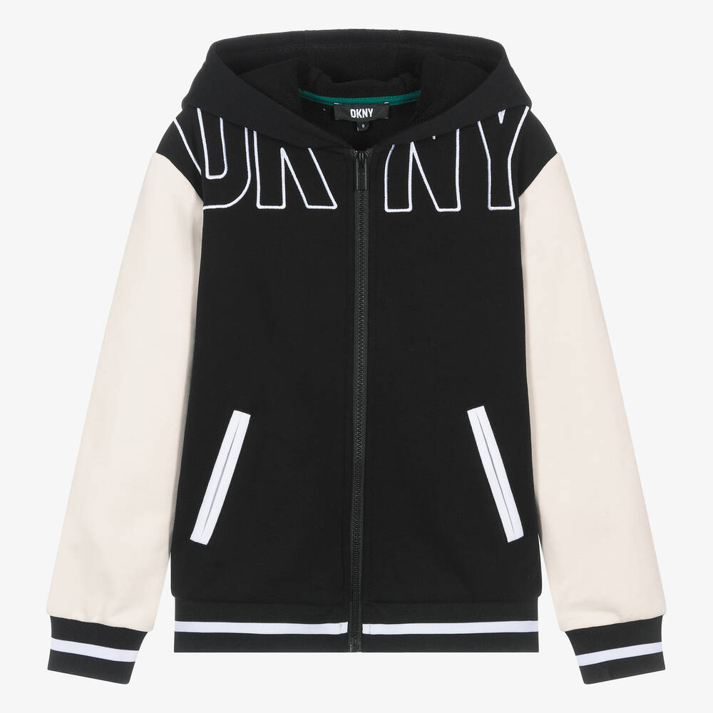 DKNY - Teen Boys Black & White Zip-Up Hoodie | Childrensalon