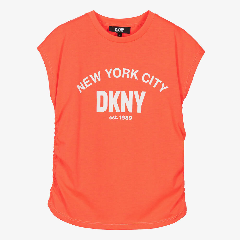 DKNY - تيشيرت مزيج قطن لون زهري مرجاني للمراهقات | Childrensalon