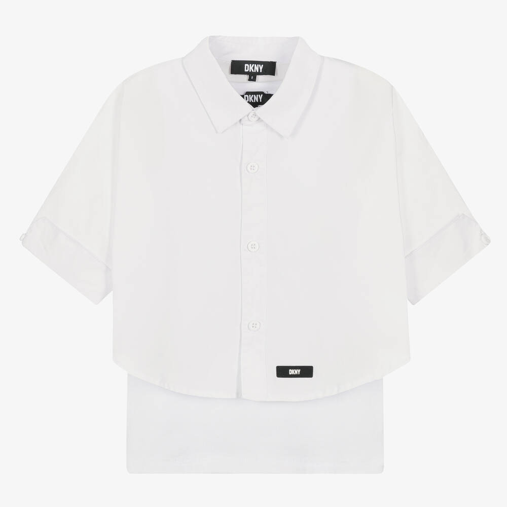 DKNY - Teen Girls White 2-in-1 Cotton Shirt | Childrensalon