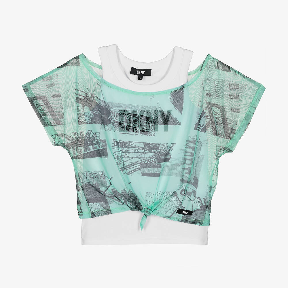 DKNY - Teen Girls White & Green 2-in-1 Top | Childrensalon