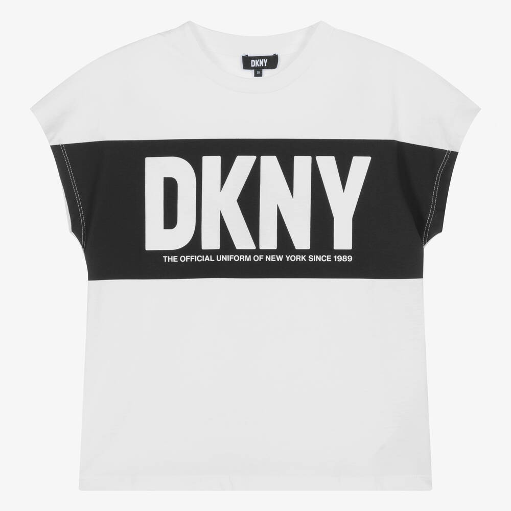 DKNY - تيشيرت قطن عضوي لون أبيض للمراهقات | Childrensalon