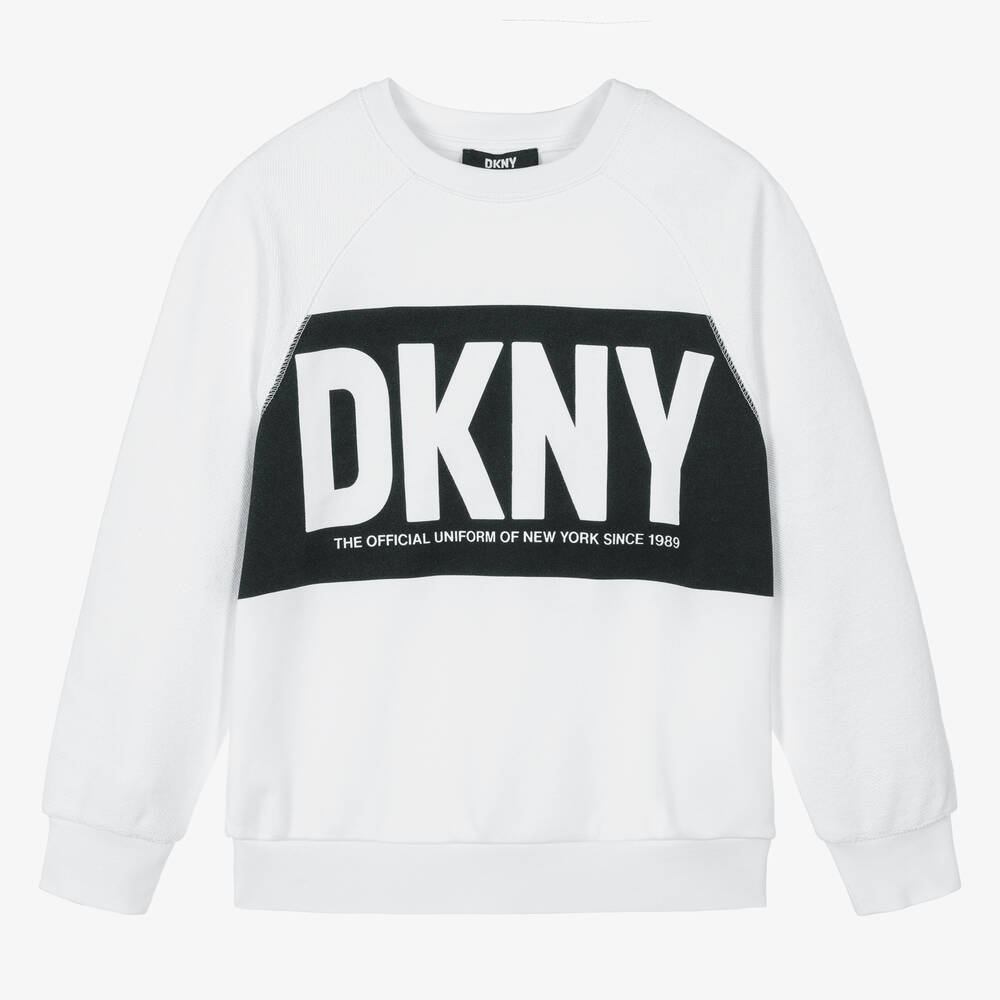 DKNY - سويتشيرت قطن جيرسي لون أبيض وأسود | Childrensalon