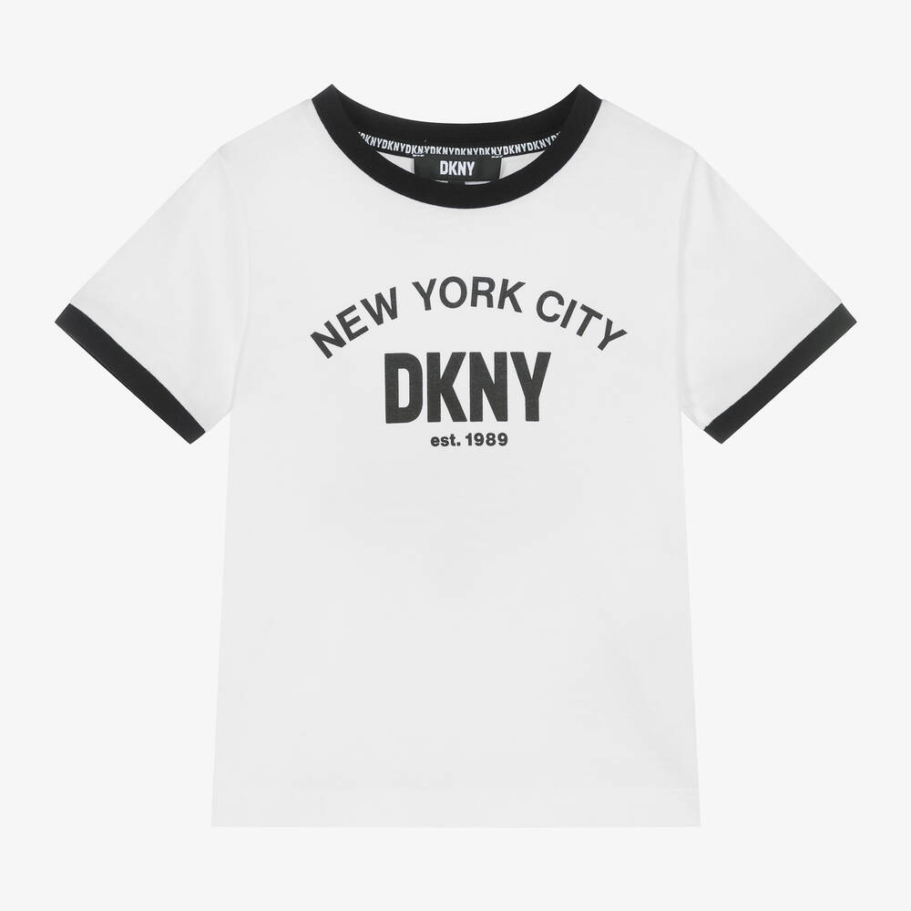 DKNY - تيشيرت بطبعة NYC قطن جيرسي لون أبيض وأسود | Childrensalon