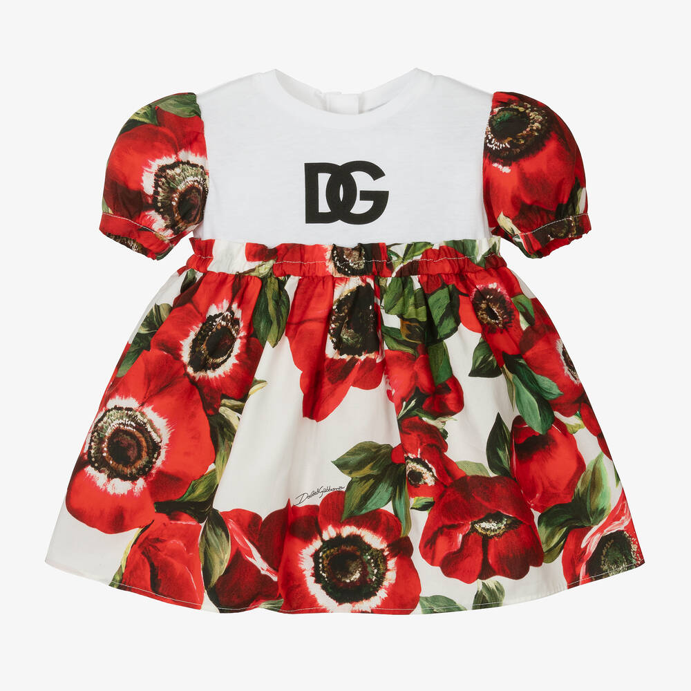 Dolce & Gabbana - Baby Girls Red Poppy Print Cotton Dress | Childrensalon