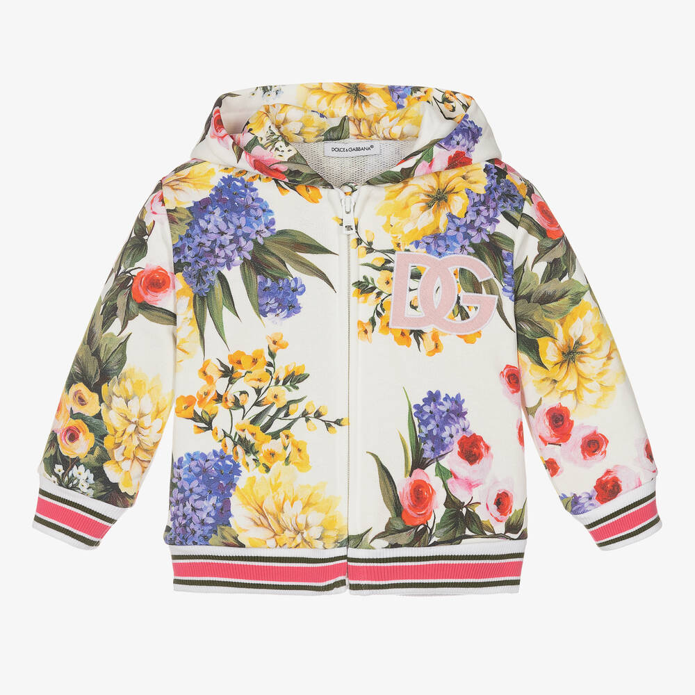 Dolce & Gabbana - Baby Girls White Cotton Floral Zip-Up Top | Childrensalon