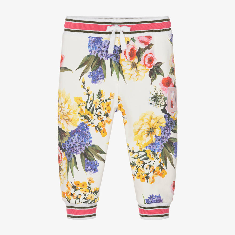 Dolce & Gabbana - Baby Girls White Floral DG Joggers | Childrensalon