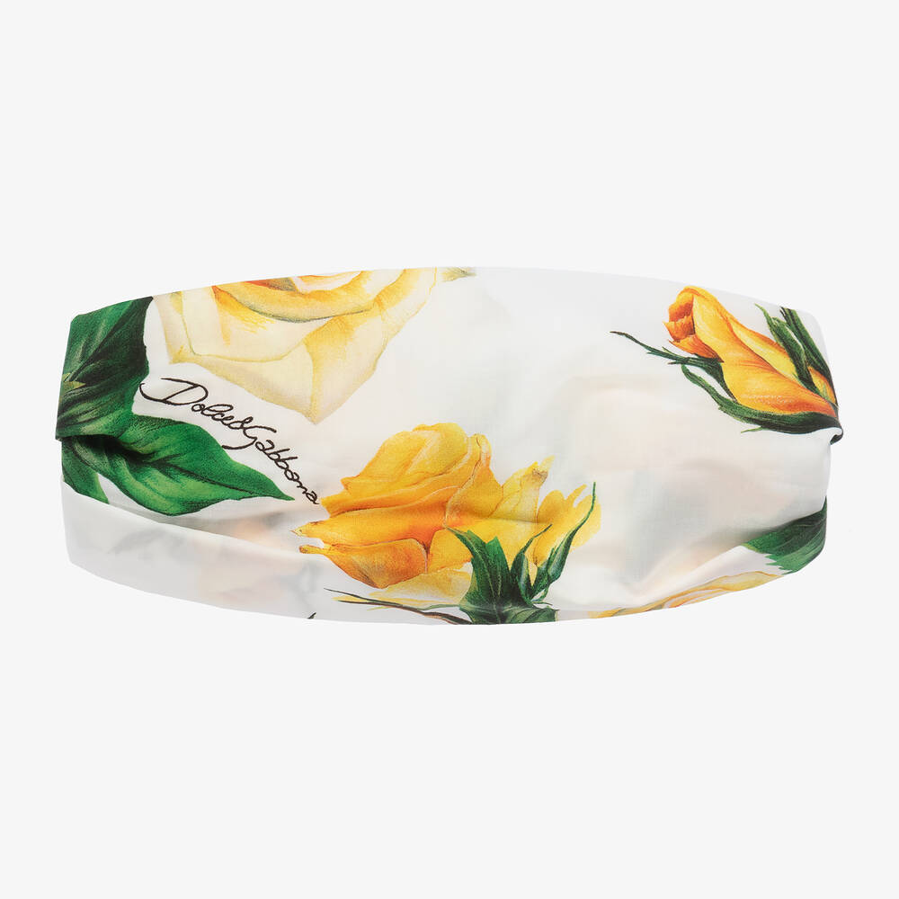 Dolce & Gabbana - Baby Girls Yellow Cotton Rose Headband | Childrensalon