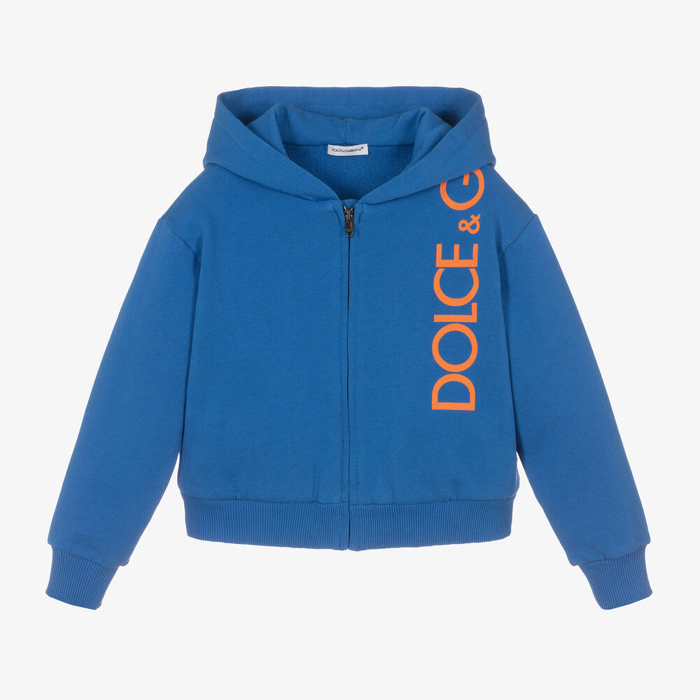 Dolce & Gabbana - Boys Blue Cotton Zip-Up Hoodie | Childrensalon