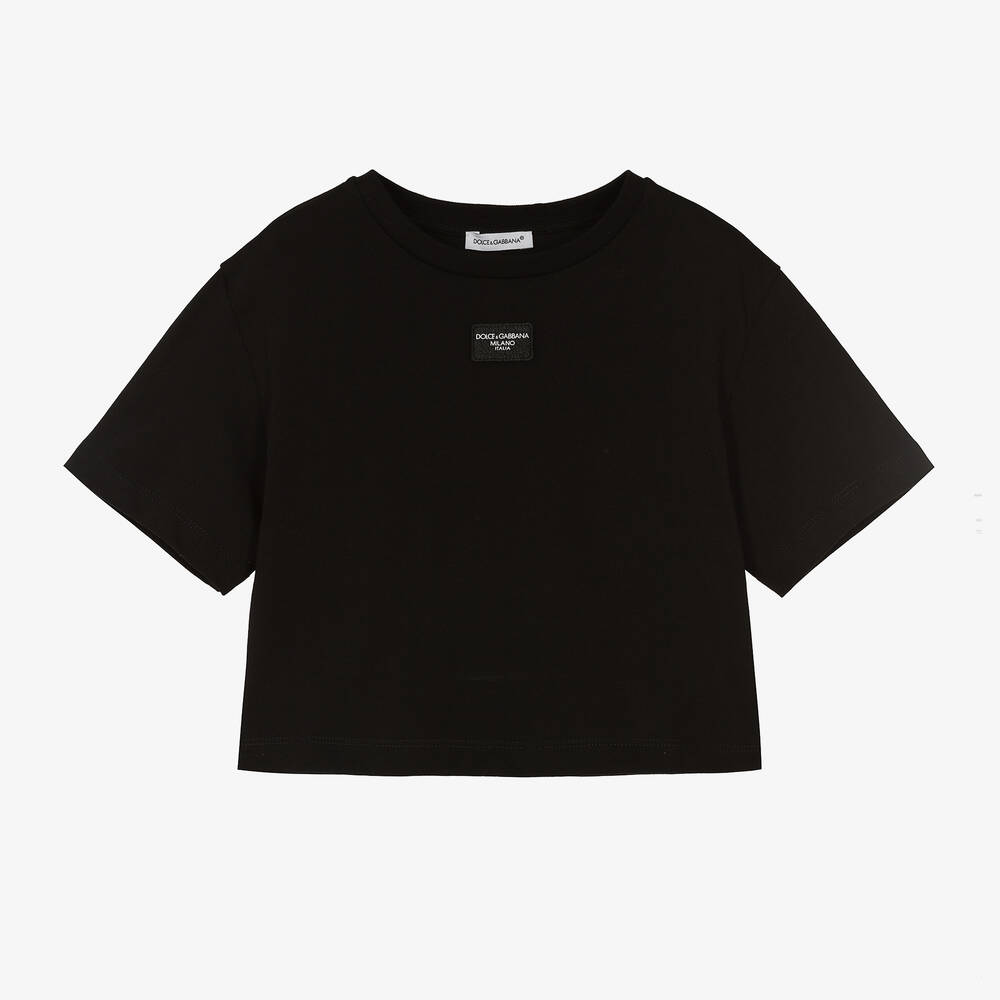 Dolce & Gabbana - Girls Black Cotton T-Shirt | Childrensalon