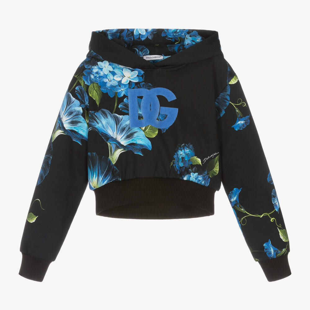 Dolce & Gabbana - Girls Black Floral Cotton Hoodie | Childrensalon