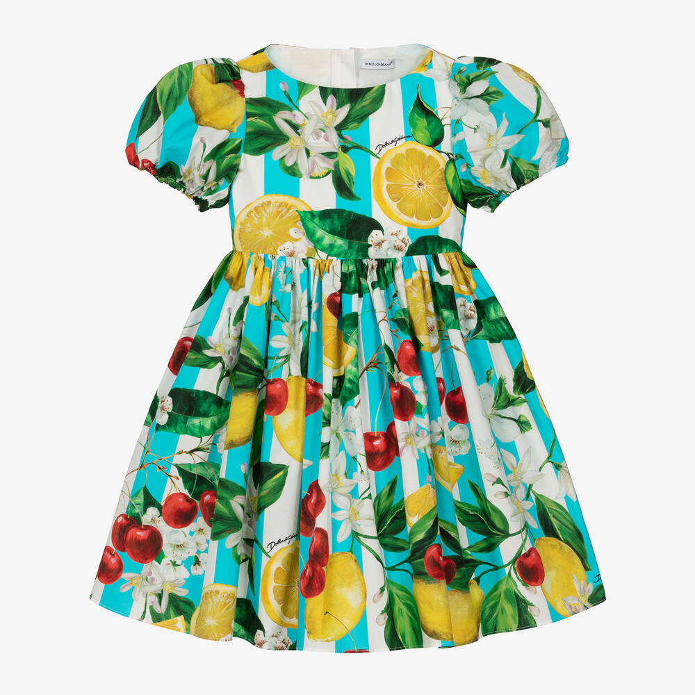 Dolce & Gabbana - Голубое хлопковое платье Lemon & Cherries  | Childrensalon