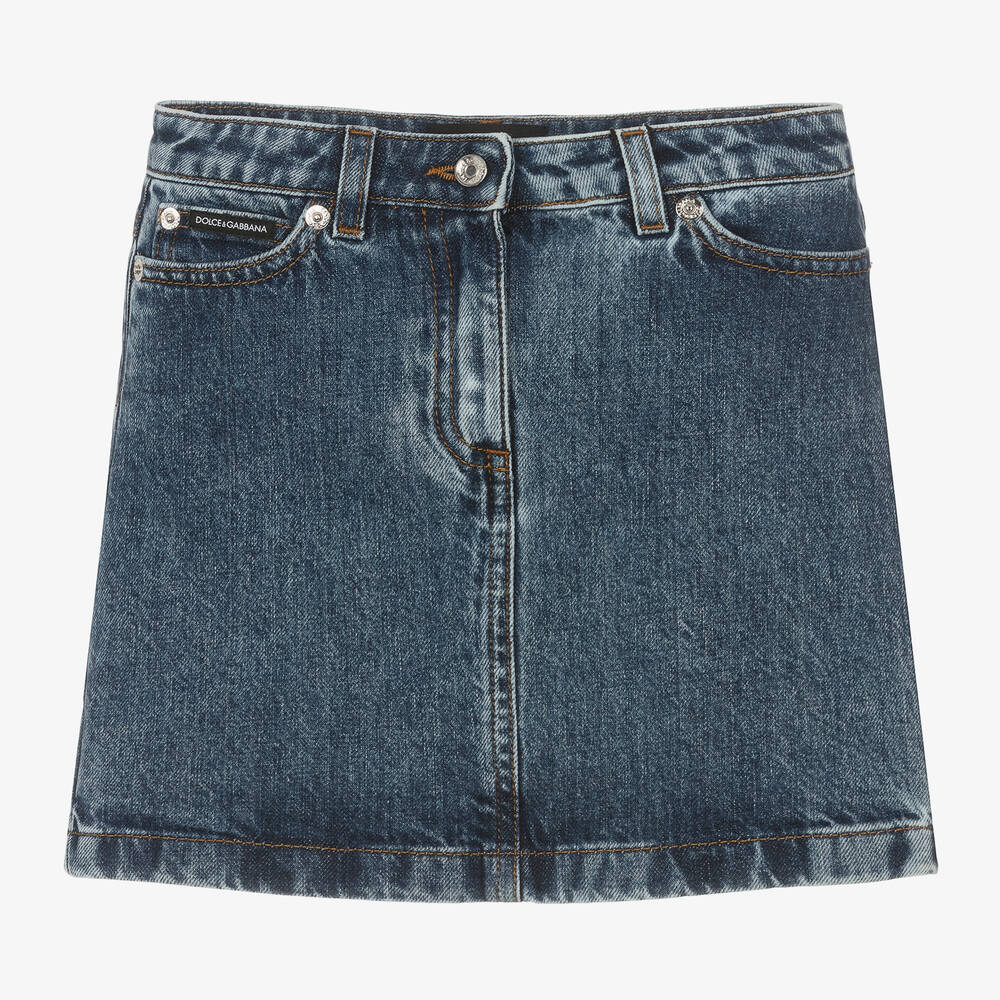 Dolce & Gabbana - Girls Dark Blue Denim Skirt | Childrensalon