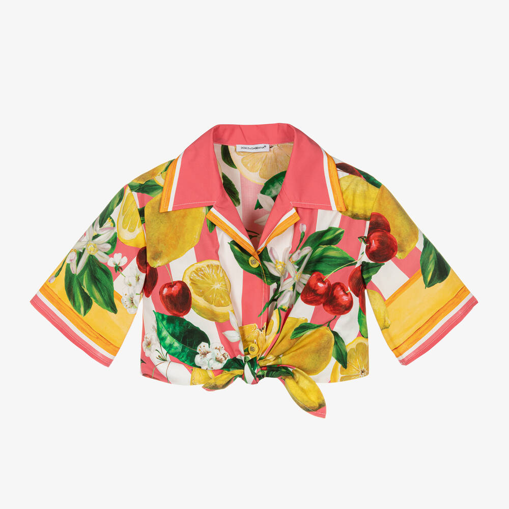 Dolce & Gabbana - Girls Lemon & Cherry Print Cotton Blouse | Childrensalon