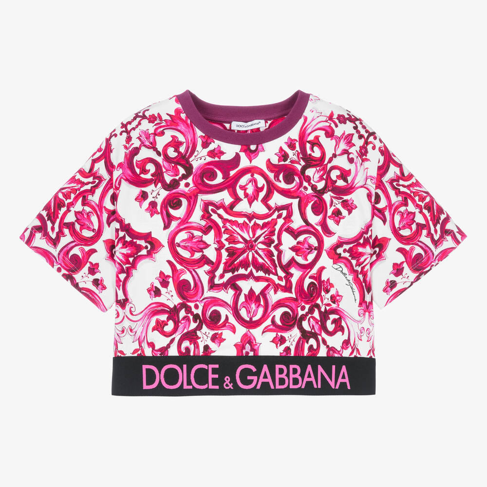 Dolce & Gabbana - Girls Pink & White Cotton Majolica T-Shirt ...
