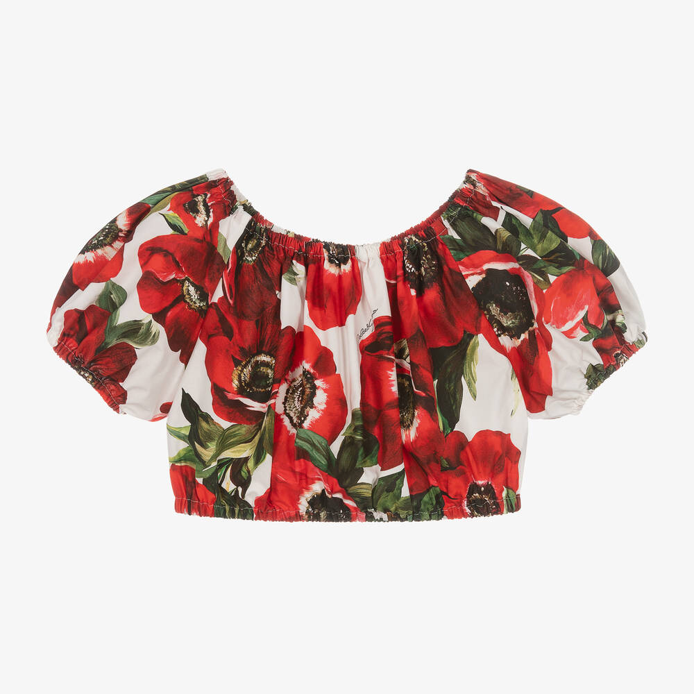 Dolce & Gabbana - Blouse en coton à coquelicots rouges | Childrensalon