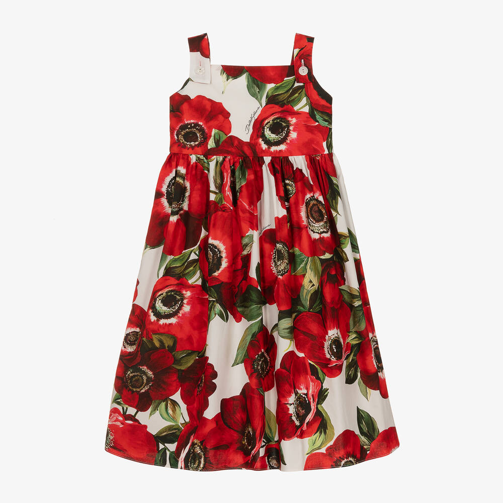 Dolce & Gabbana - Robe en coton à coquelicots rouges | Childrensalon