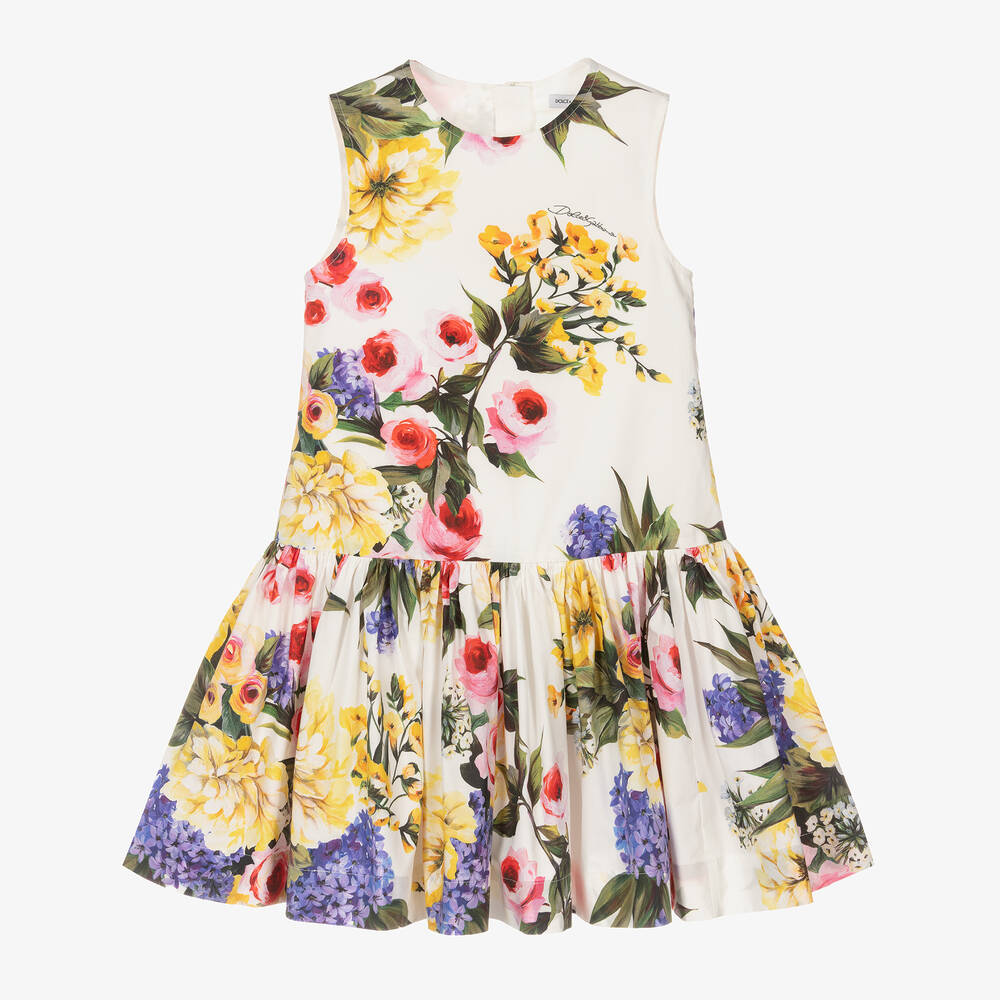 Dolce & Gabbana - Girls White Cotton Floral Dress | Childrensalon