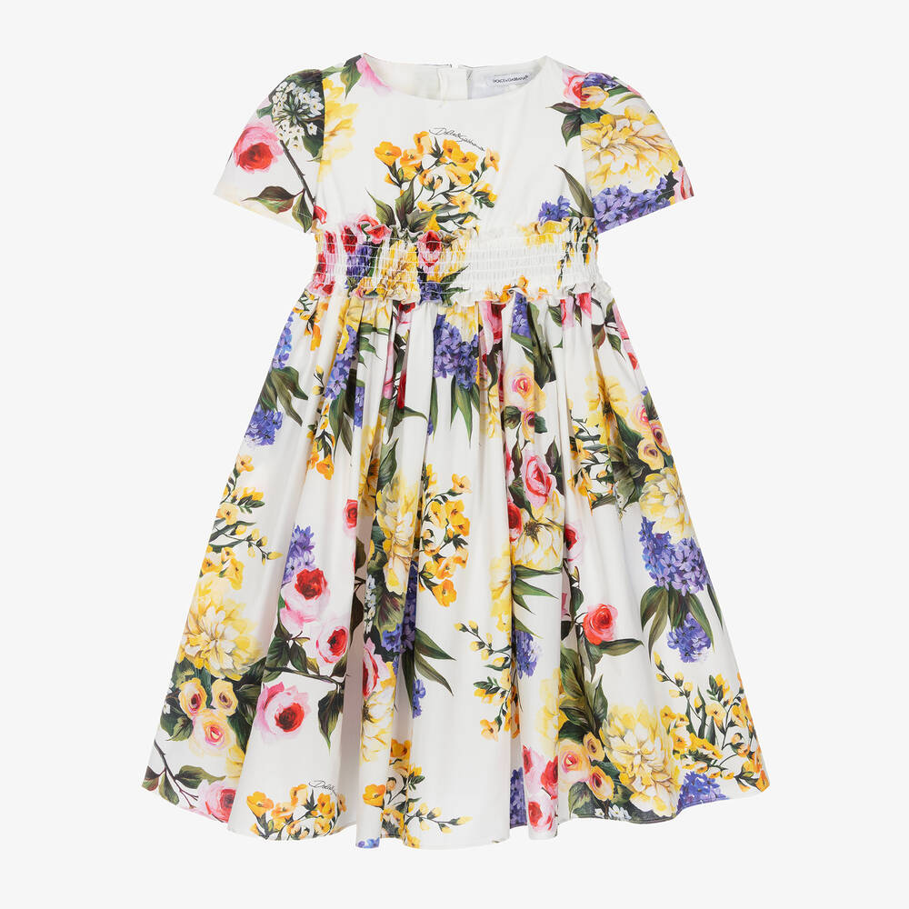 Dolce & Gabbana - Girls White Floral Cotton Dress | Childrensalon