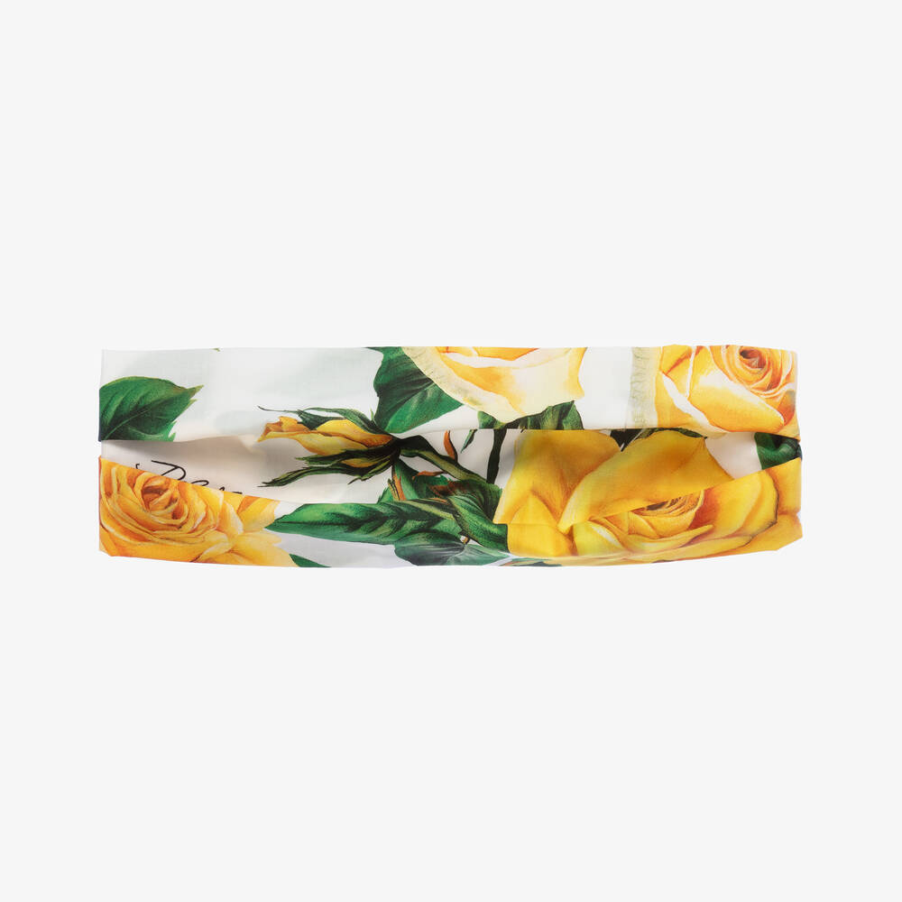 Dolce & Gabbana - Girls Yellow Cotton Rose Headband | Childrensalon