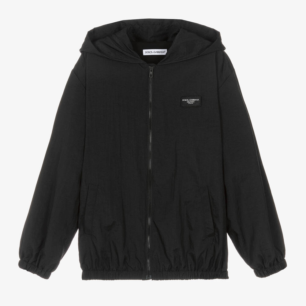 Dolce & Gabbana - Teen Boys Black Hooded Windbreaker Jacket | Childrensalon