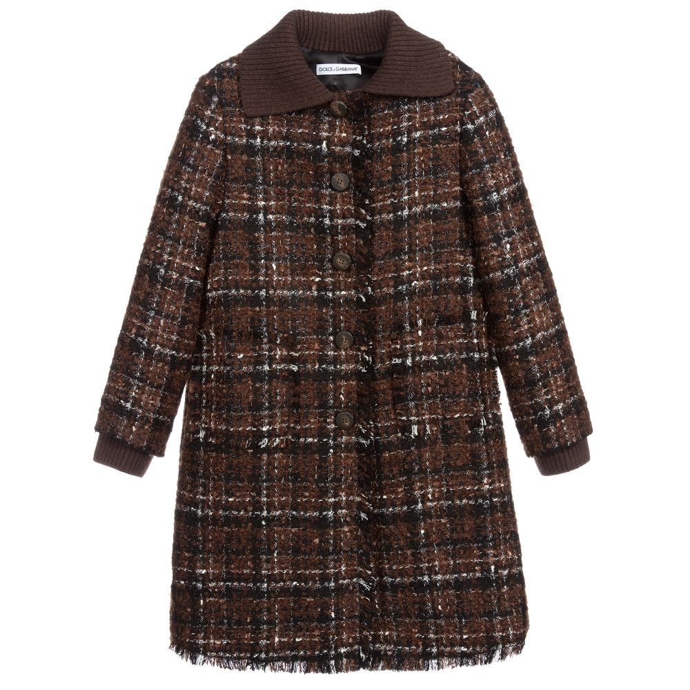 Dolce & Gabbana - Teen Brown Check Tweed Coat | Childrensalon Outlet